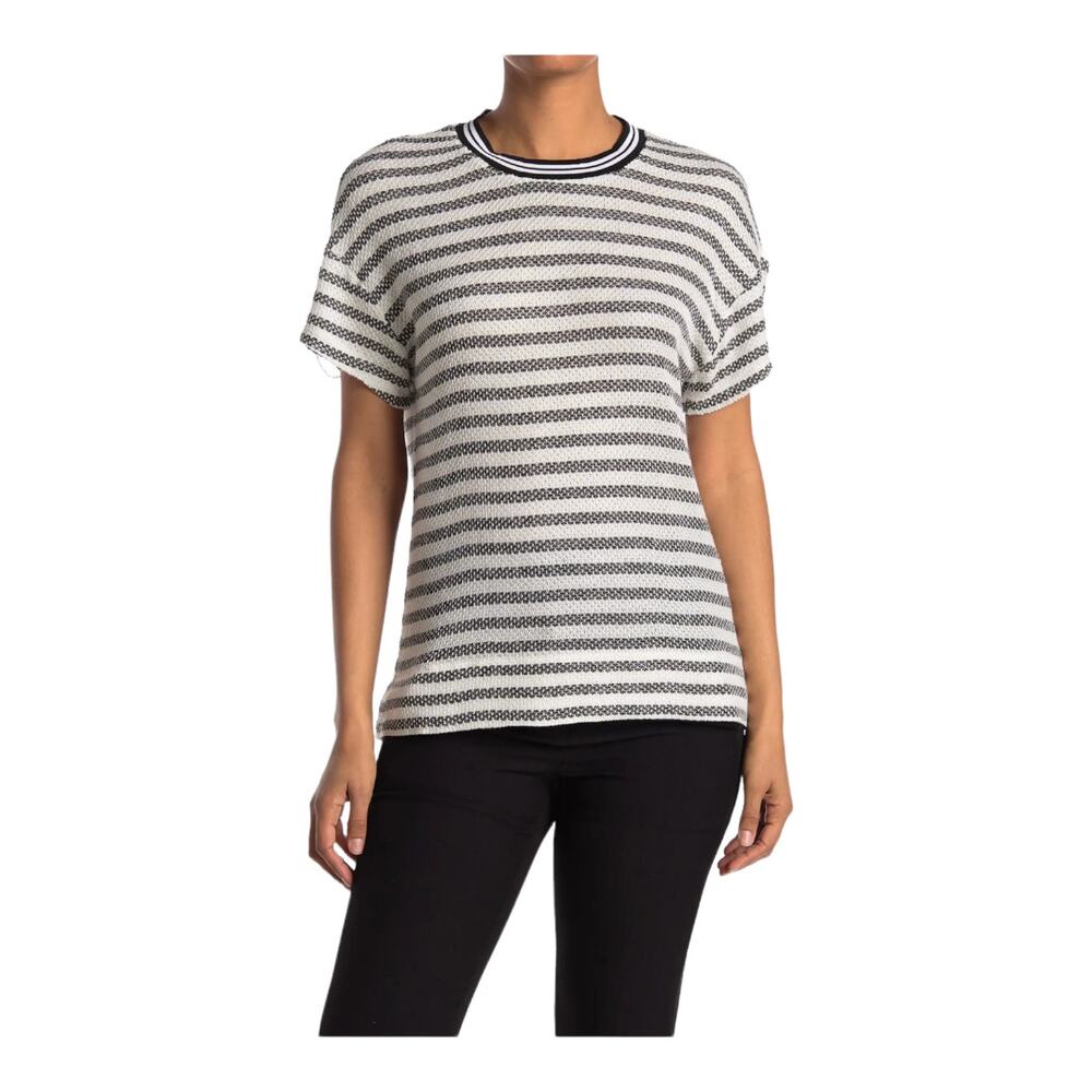 DR2 Daniel Rainn Striped Knit Black White Top Large Shirt Retro